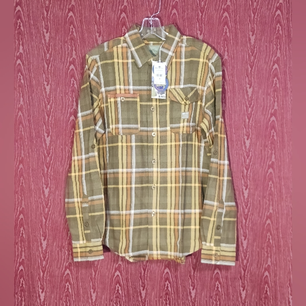 BORNFLY Olive Long Sleeve Button-Up Collared Casual Shirt Men's M